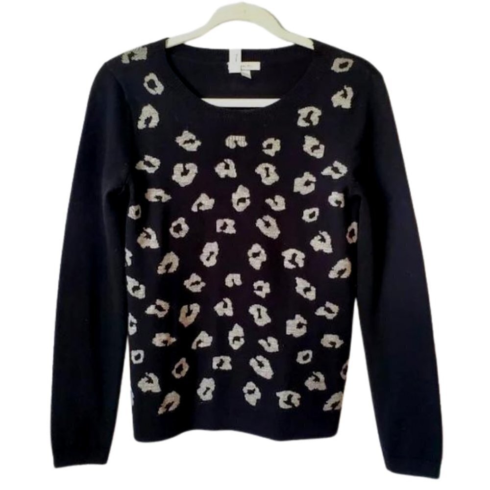 Garnet Hill 100% Wool Leopard Animal Print Sweater XS